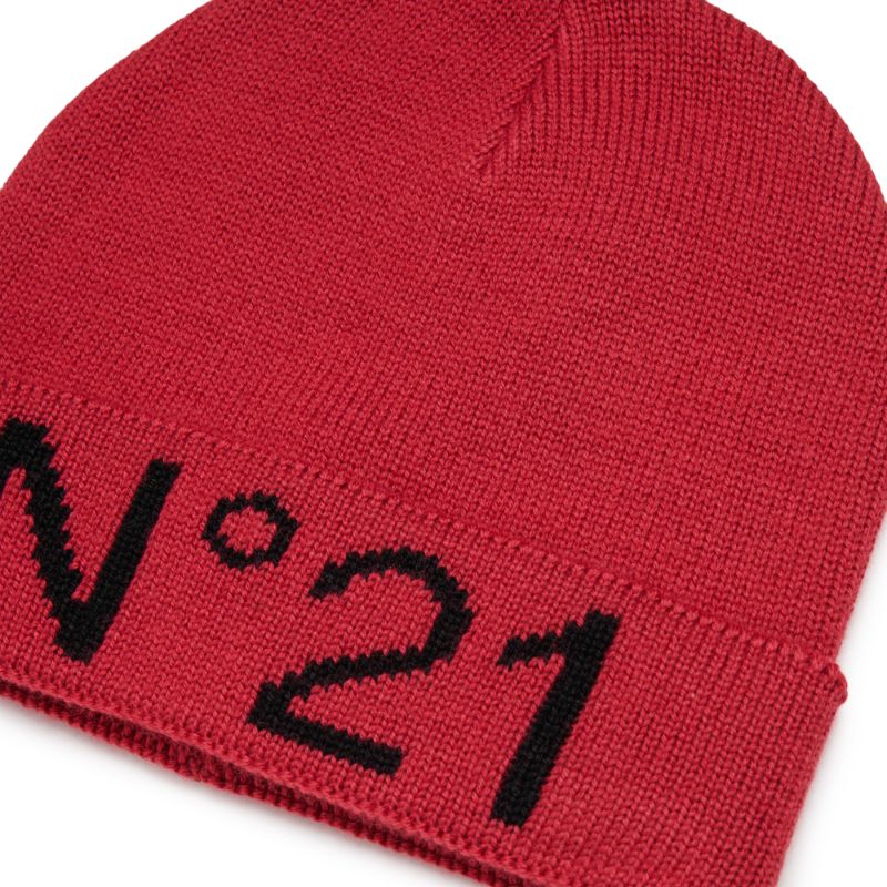 Knit Logo Beanie - Coral Red