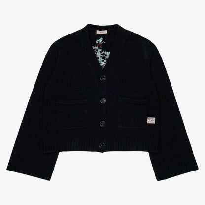 Jacquard Flower Cardigan - Black
