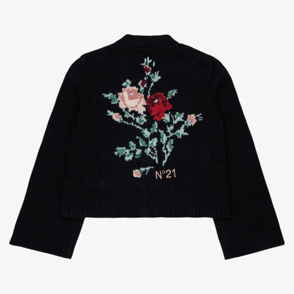 Jacquard Flower Cardigan - Black