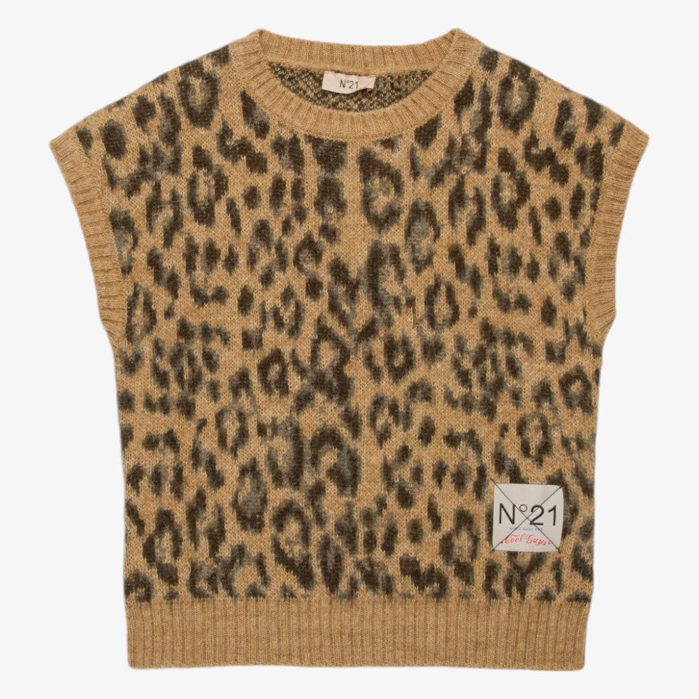 Knit Leopard Vest - Brown