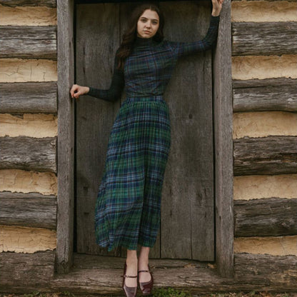 Plaid Pleated SKirt - Navy