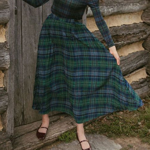 Plaid Pleated SKirt - Navy