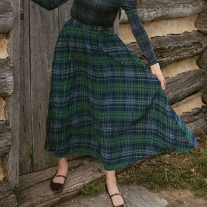 Plaid Pleated SKirt - Navy