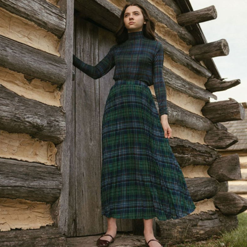 Plaid Pleated SKirt - Navy