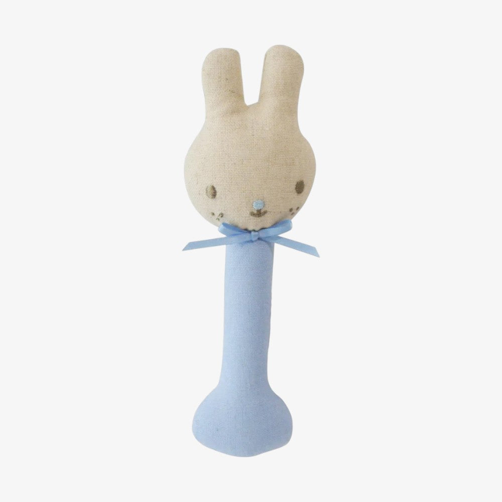 Linen Bunny Stick Rattle - Blue