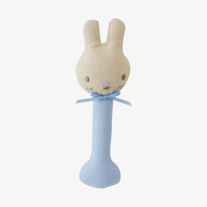Linen Bunny Stick Rattle - Blue