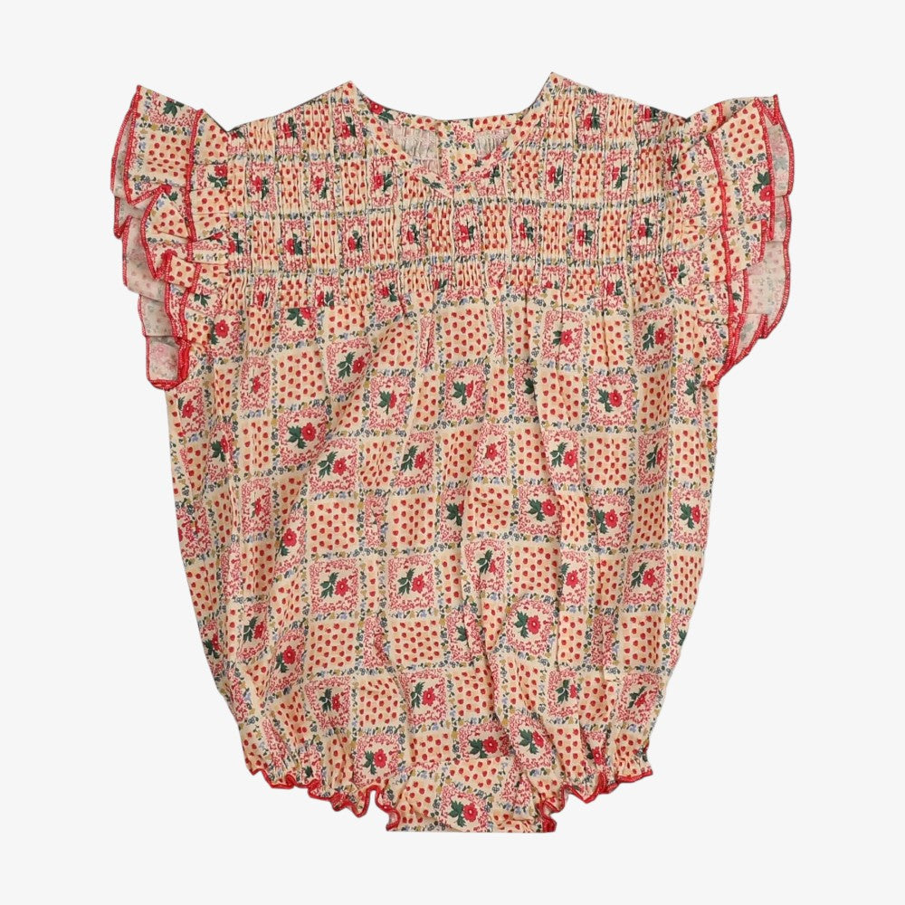 Patchwork Smock Romper - Red