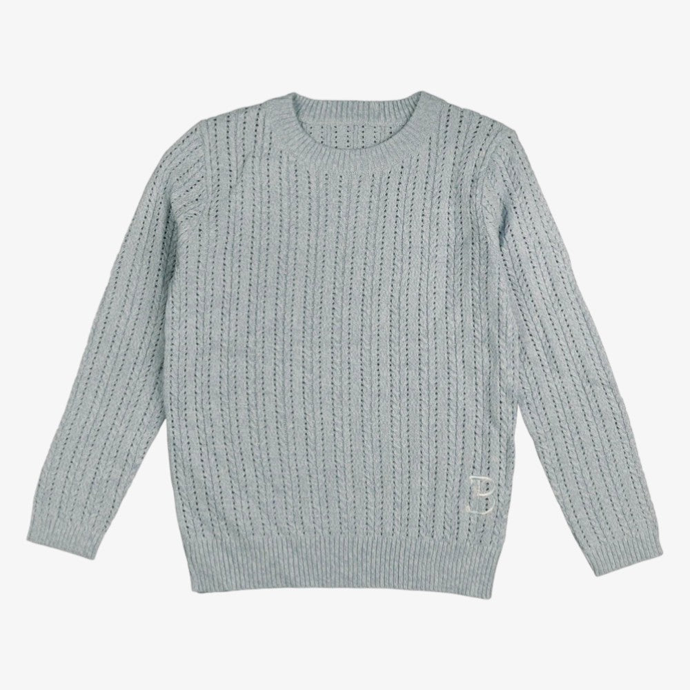 Marled Braided Sweater - Light Blue