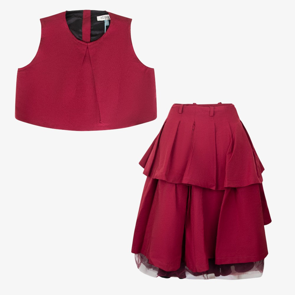 Odette Vest And Skirt - Burgundy