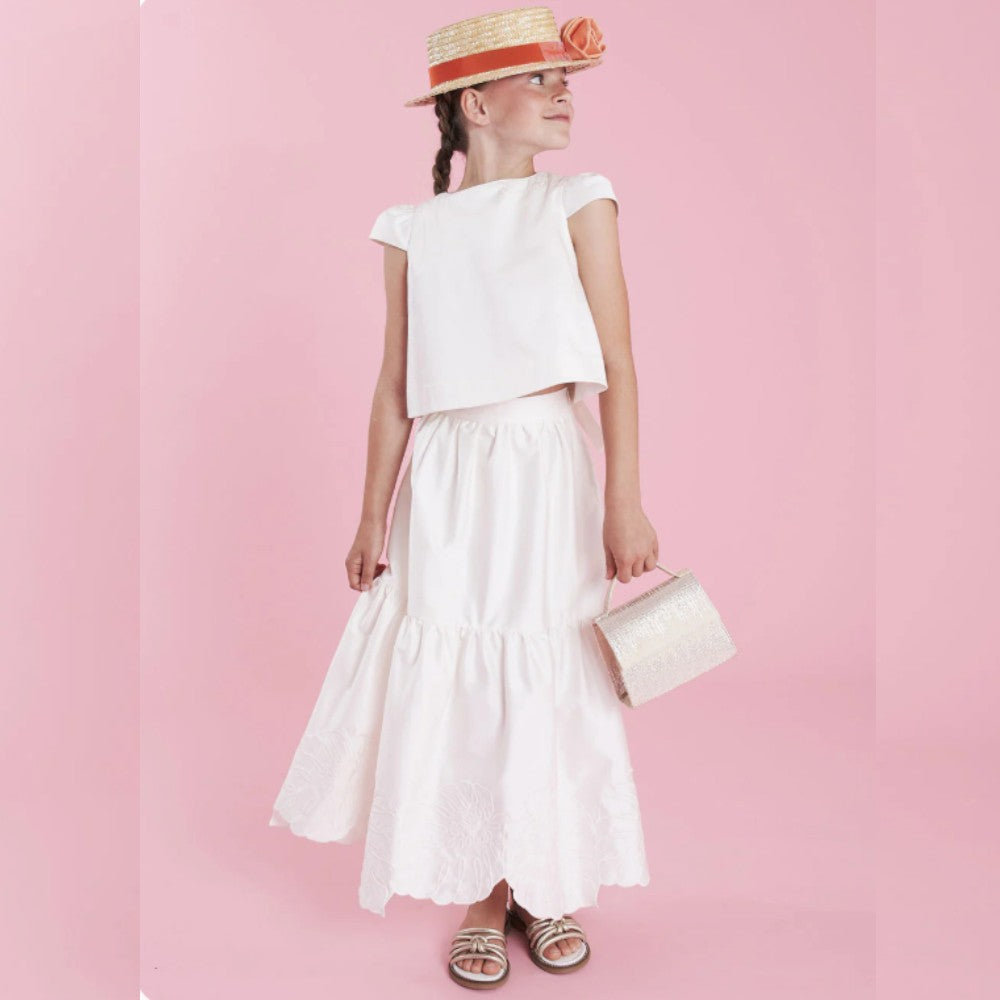 Embroidered Top And Skirt - Cream