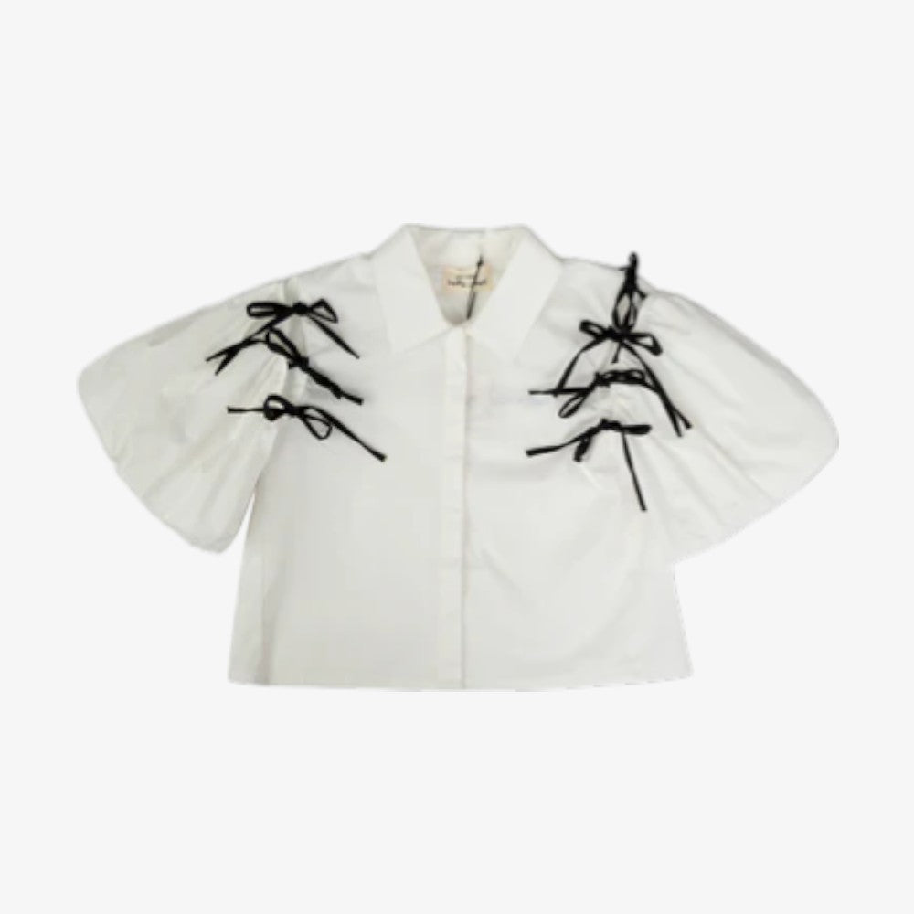 Contrast Bow Shirt And Skirt - White &amp; Black