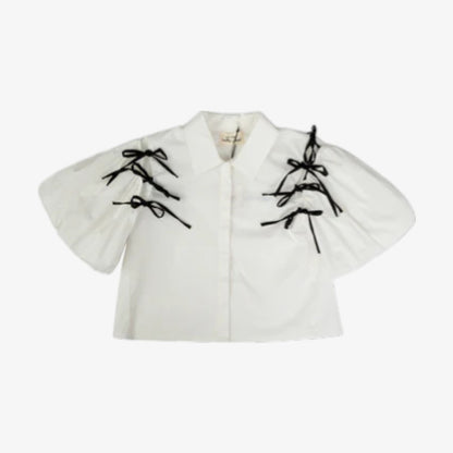 Contrast Bow Shirt And Skirt - White &amp; Black