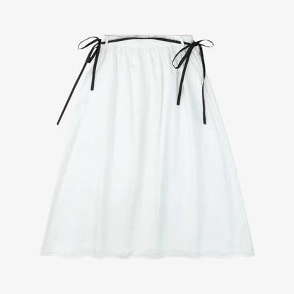 Contrast Bow Shirt And Skirt - White