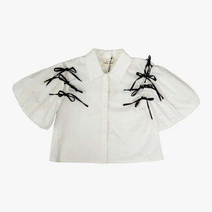 Contrast Bow Shirt And Skirt - White