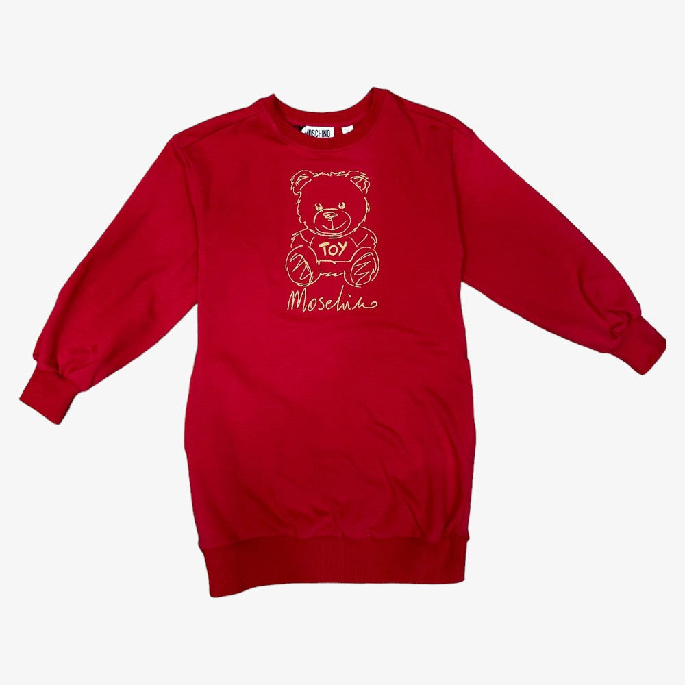 Bear Embroidered Dress - Red