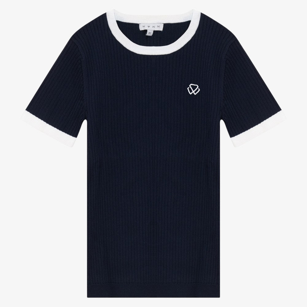 Trim Rib Sweater - Navy/white