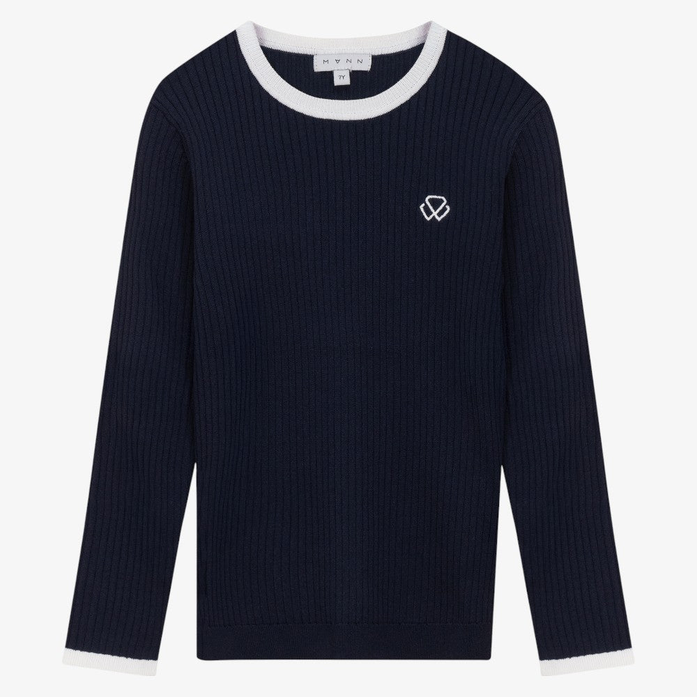 Trim Rib Sweater LS - Navy/white