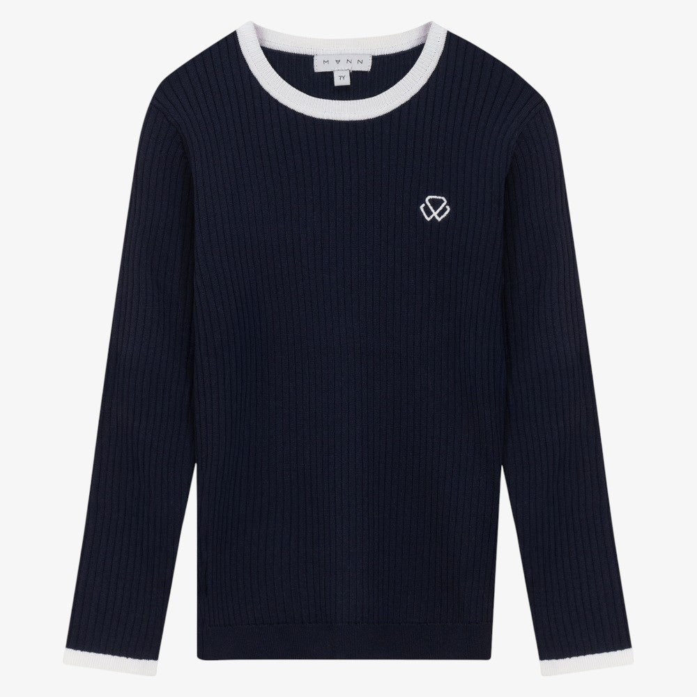 Trim Rib Sweater LS - Navy/white