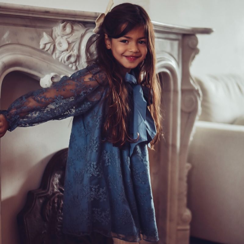 Olivia Flower Dress - Navy Blue