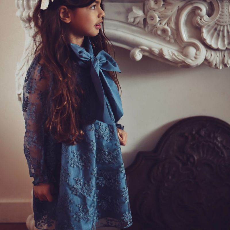 Olivia Flower Dress - Navy Blue