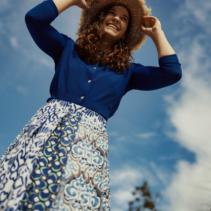 Pleated Print Skirt - Royal Blue