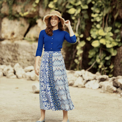 Pleated Print Skirt - Royal Blue