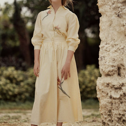 Embellished Printed Shirt And Skirt - Yellow