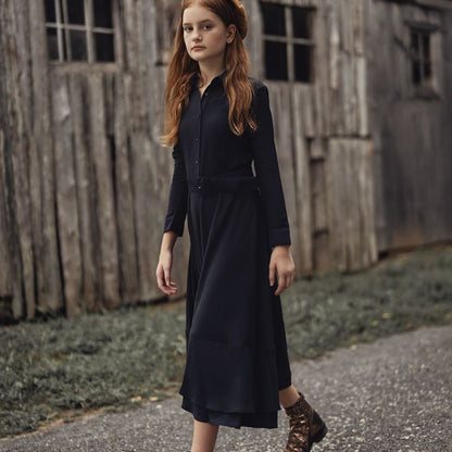 Belted Midi Dress - Black