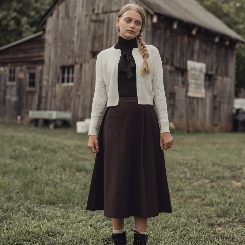 Flannel Pleated Midi Skirt - Brown