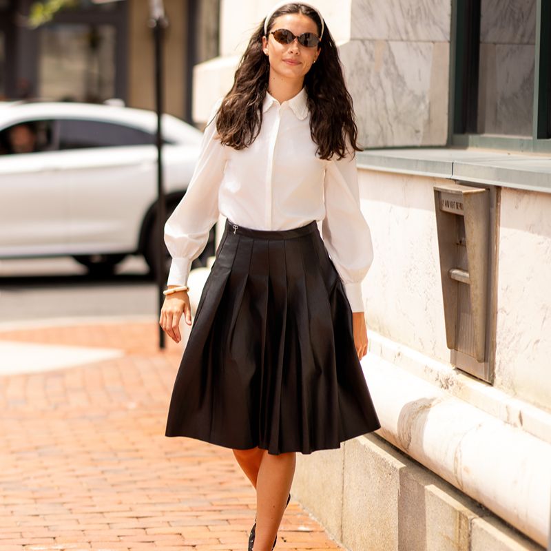 Lea Leather Pleated Skirt - Black