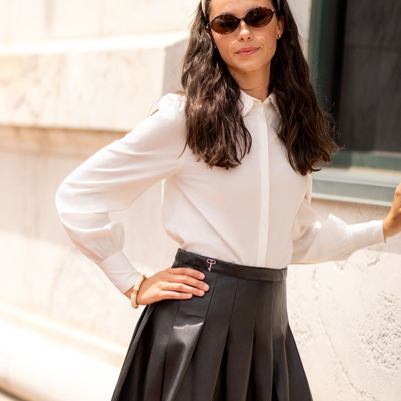 Lea Leather Pleated Skirt - Black