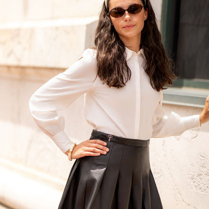 Lea Leather Pleated Skirt - Black