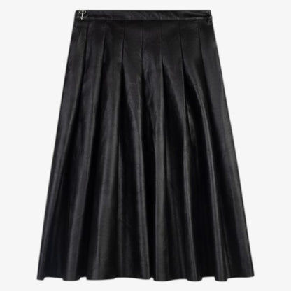 Lea Leather Pleated Skirt - Black