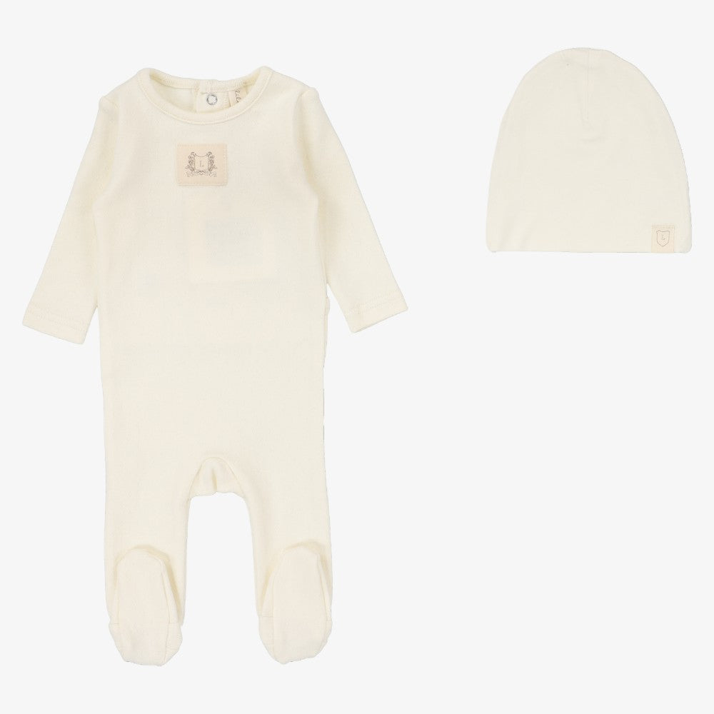 Pointelle Emblem Footie And Bonnet - Cream
