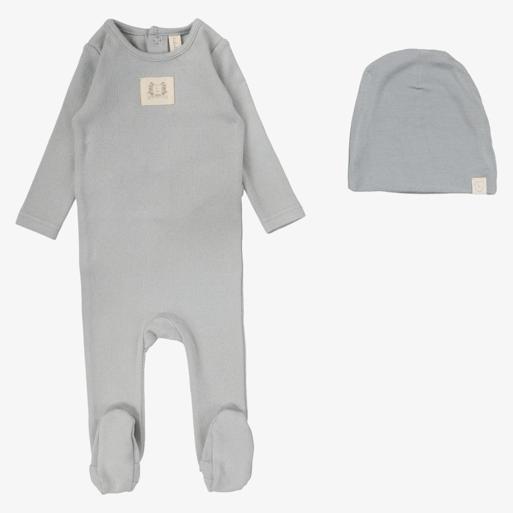 Pointelle Emblem Footie And Bonnet - Light Blue