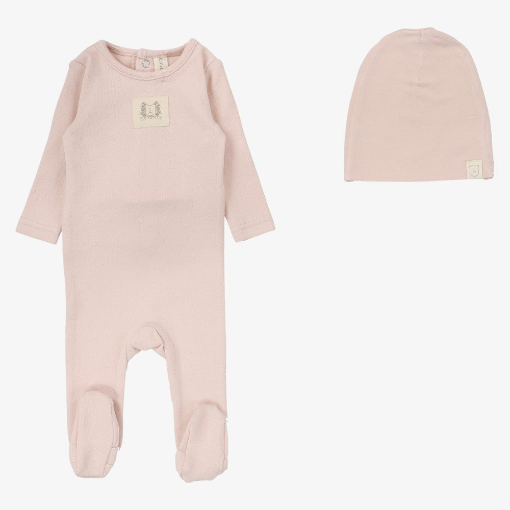 Pointelle Emblem Footie And Bonnet - Soft Pink
