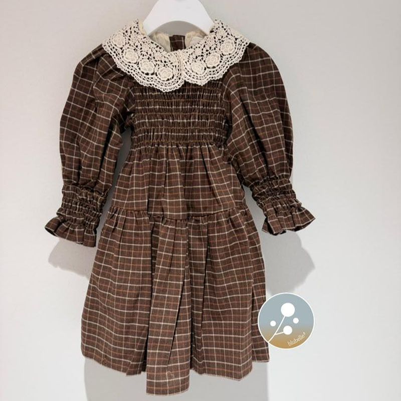 Collar Plaid Dress - Black &amp; Beige