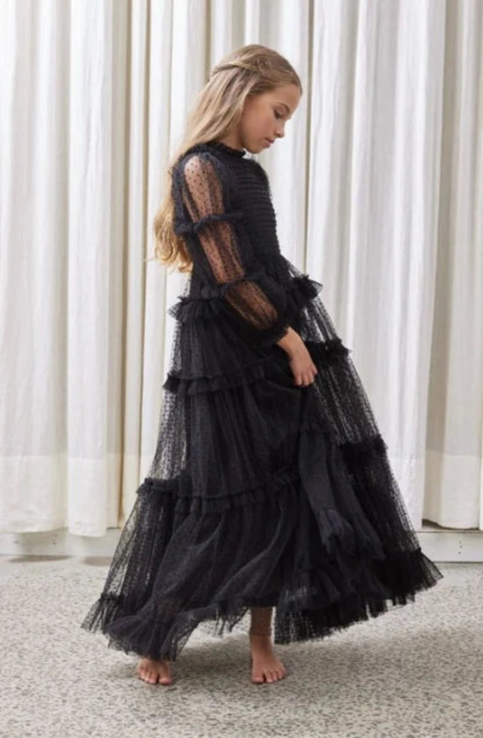 Petite Amalie Tulle Pleated Frill Dress - Black