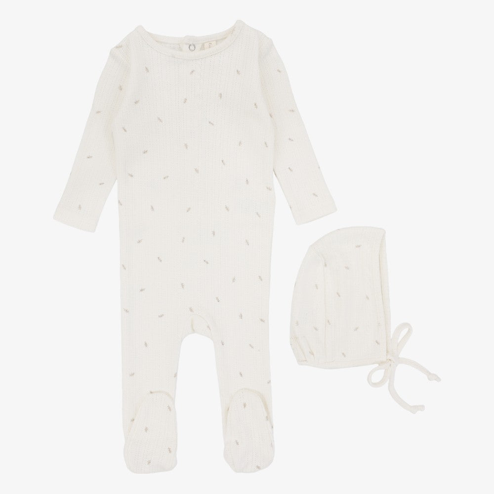 Printed Pointelle Footie And Hat - Cream Branch