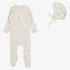 Printed Pointelle Footie And Bonnet - Cream & Blue Crown