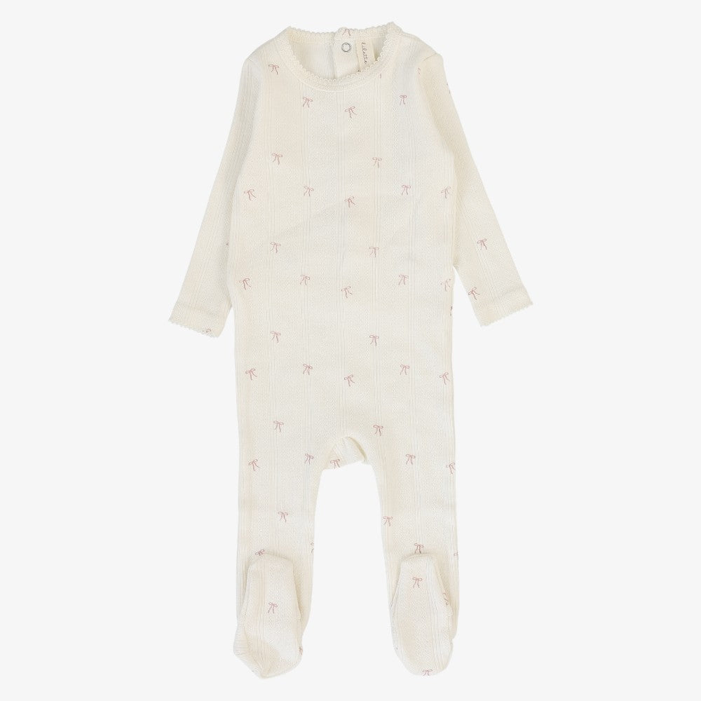Printed Pointelle Footie And Bonnet - Cream &amp; Blue Crown