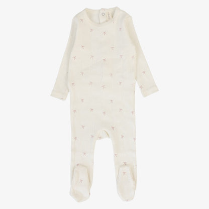Printed Pointelle Footie And Bonnet - Cream &amp; Blue Crown