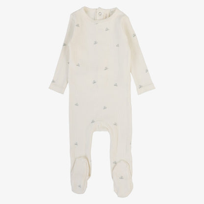Printed Pointelle Footie And Bonnet - Cream &amp; Blue Crown