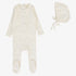 Printed Pointelle Footie And Bonnet - Cream & Pink Bow