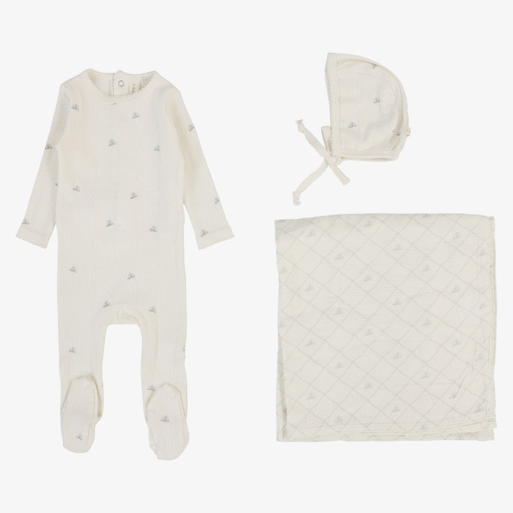 Printed Pointelle Take Me Home Set - Cream &amp; Blue Crown