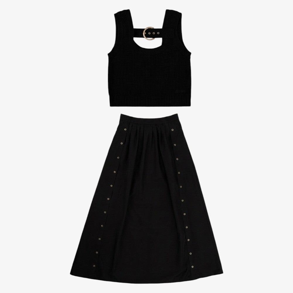 Buckle Vest And Skirt - Black