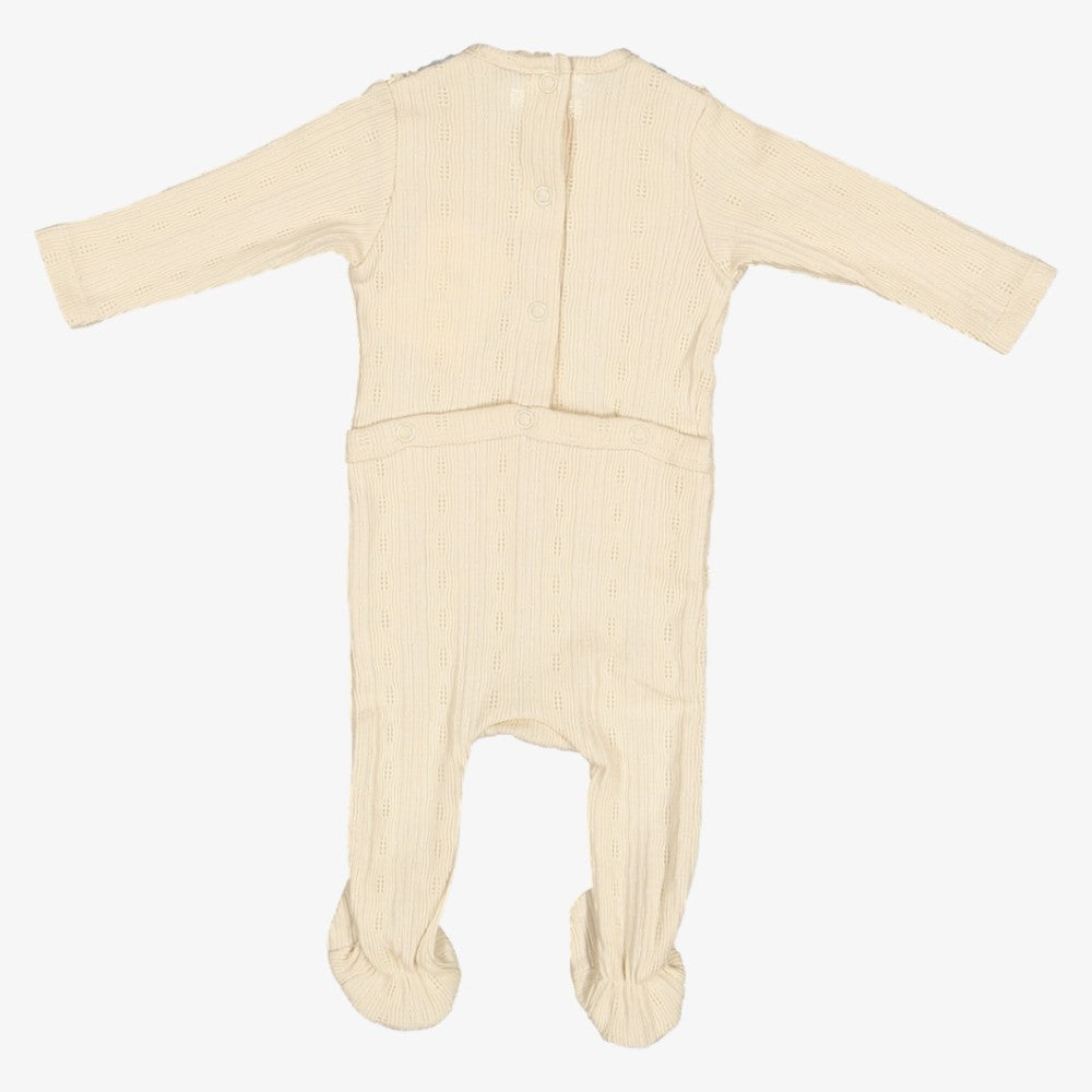 Waffle Bib Footie - Cream &amp; Blue