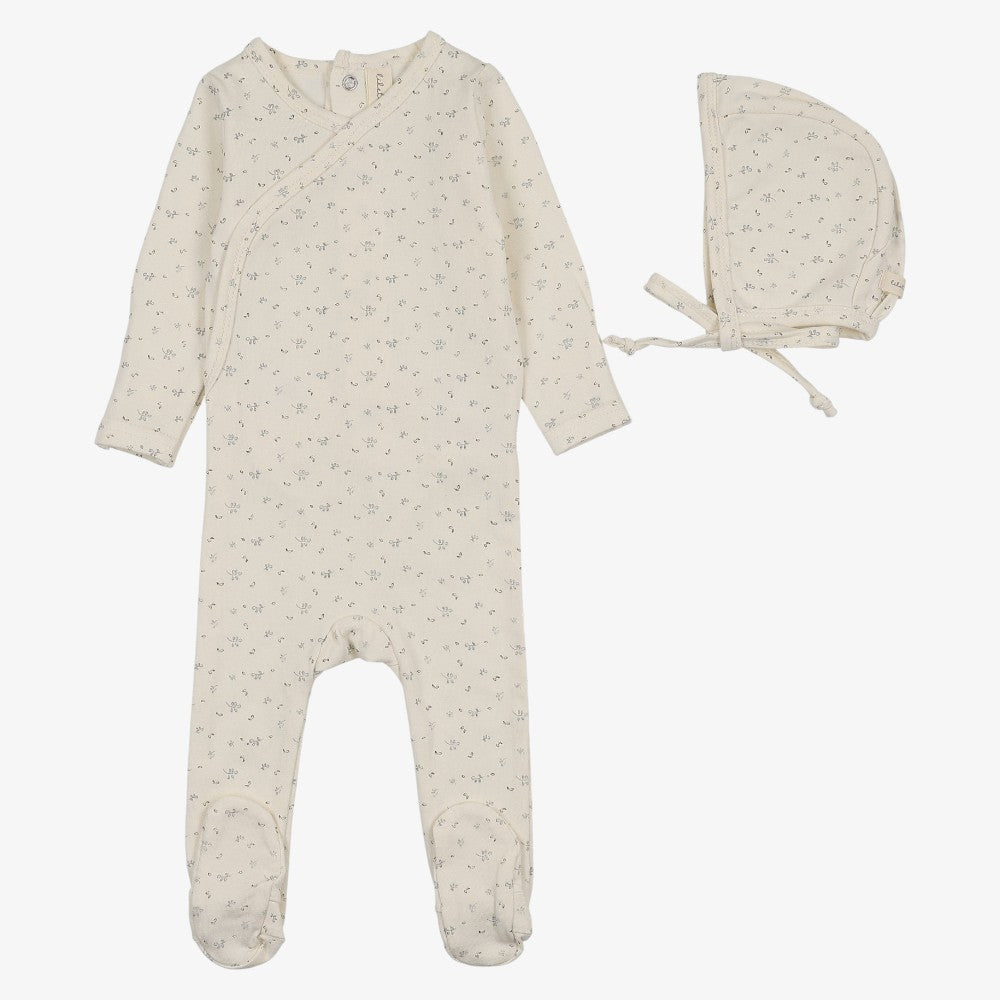 Printed Wrap Footie And Hat - Cream &amp; Blue