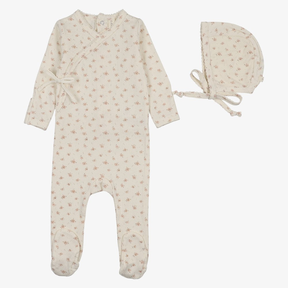 Printed Wrap Footie And Hat - Cream &amp; Pink