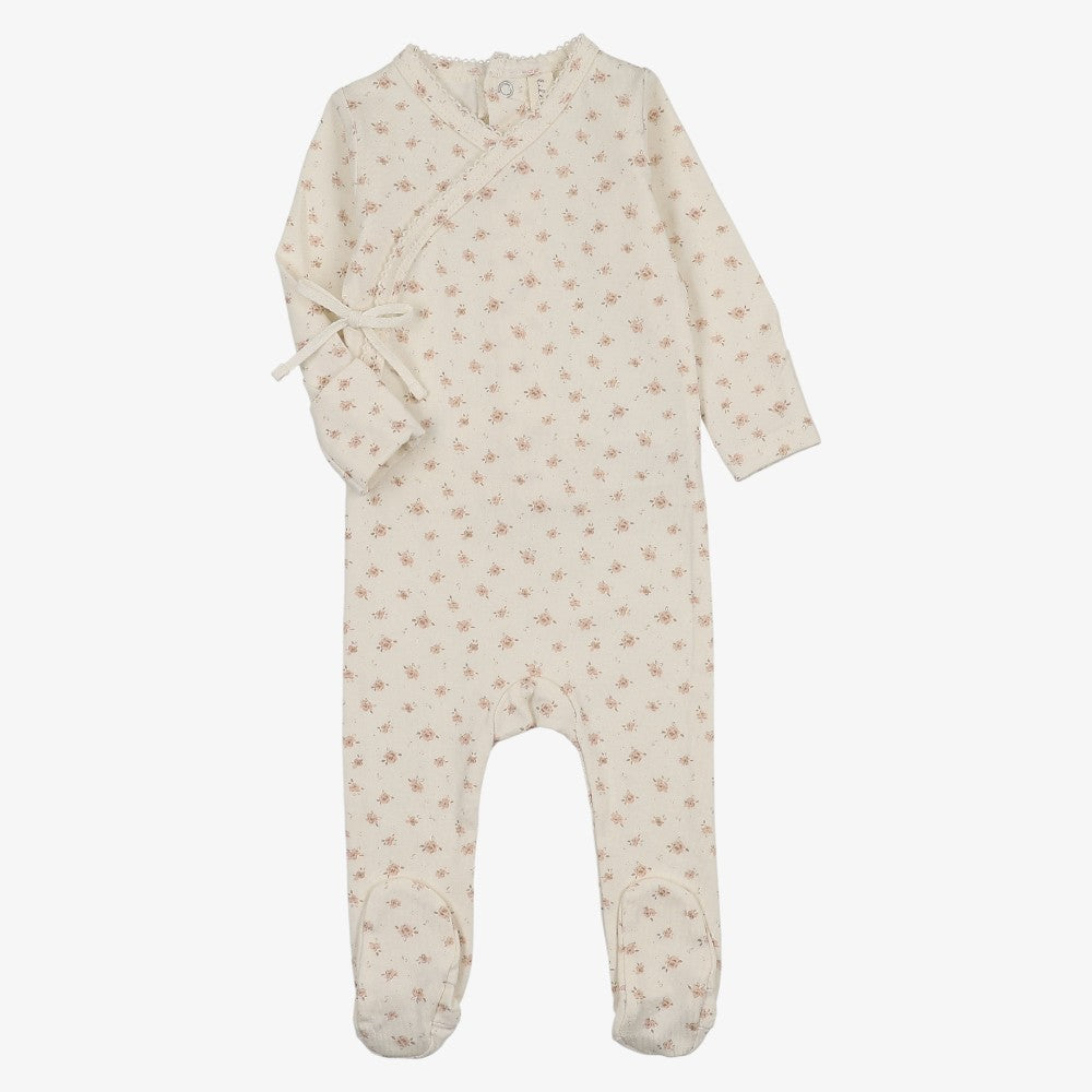 Printed Wrap Footie And Hat - Cream &amp; Pink